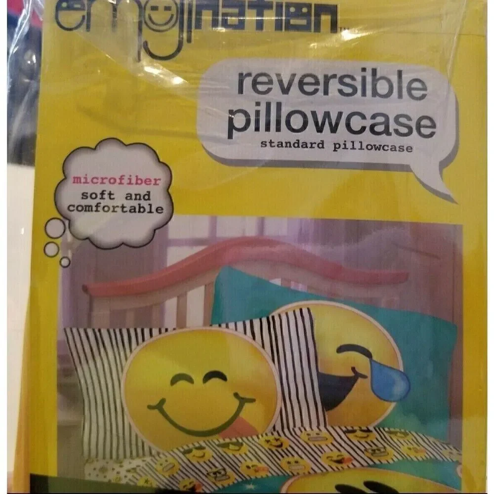 Emojination Yellow Multicolor Reversible Microfiber Pillow Case Smiley Face